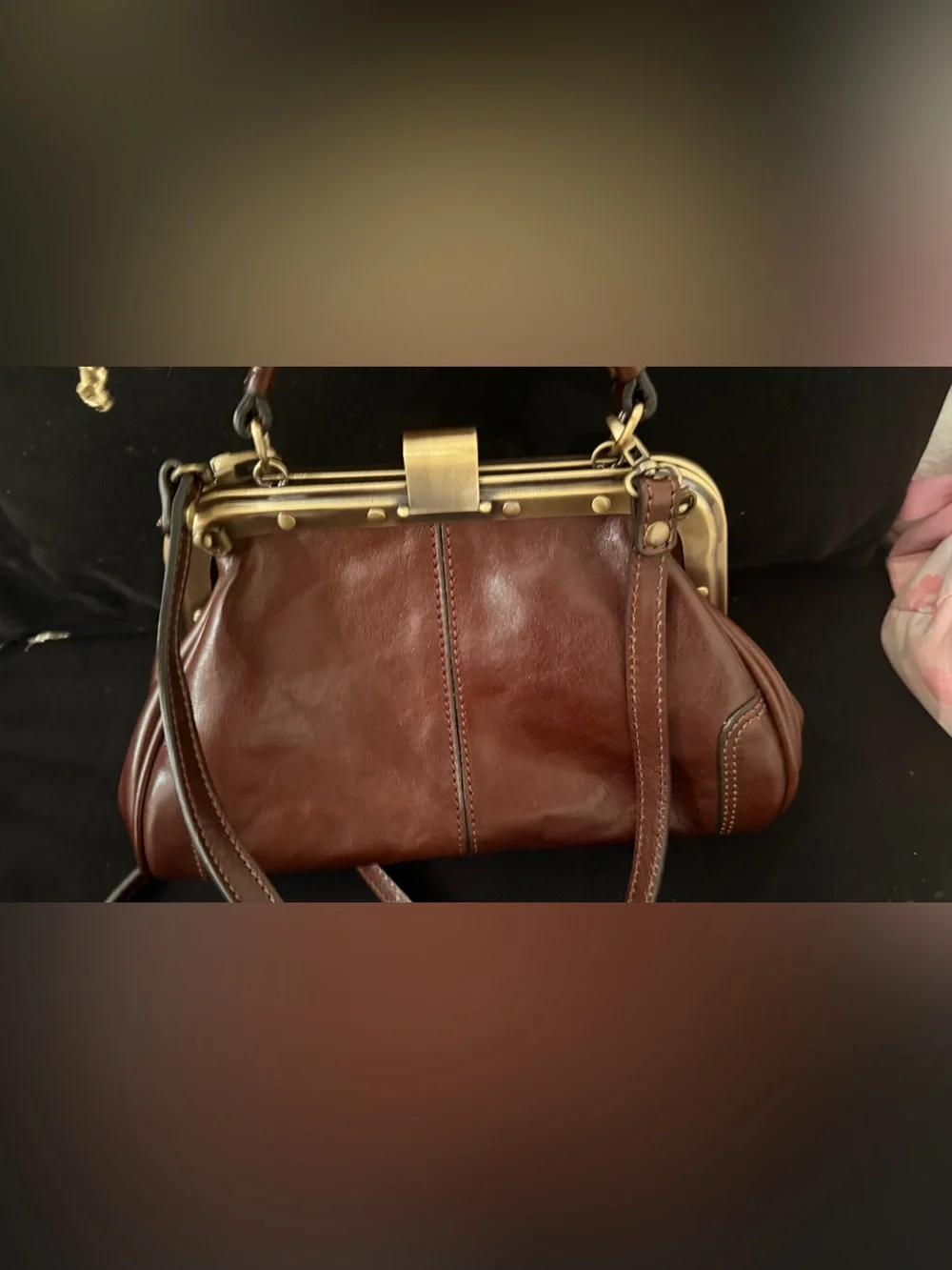 Gianni Conti Italian  Brown Leather Frame-Top Clutch